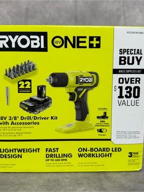 Ryobi 18V ONE+ 3/8" Drill/Driver Kit - Yellow/Black